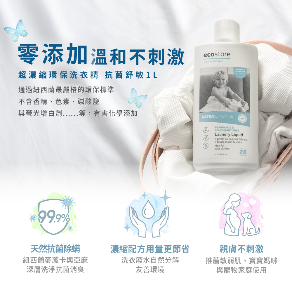 【ecostore宜可誠】超濃縮環保洗衣精-抗菌舒敏-1Lx6入