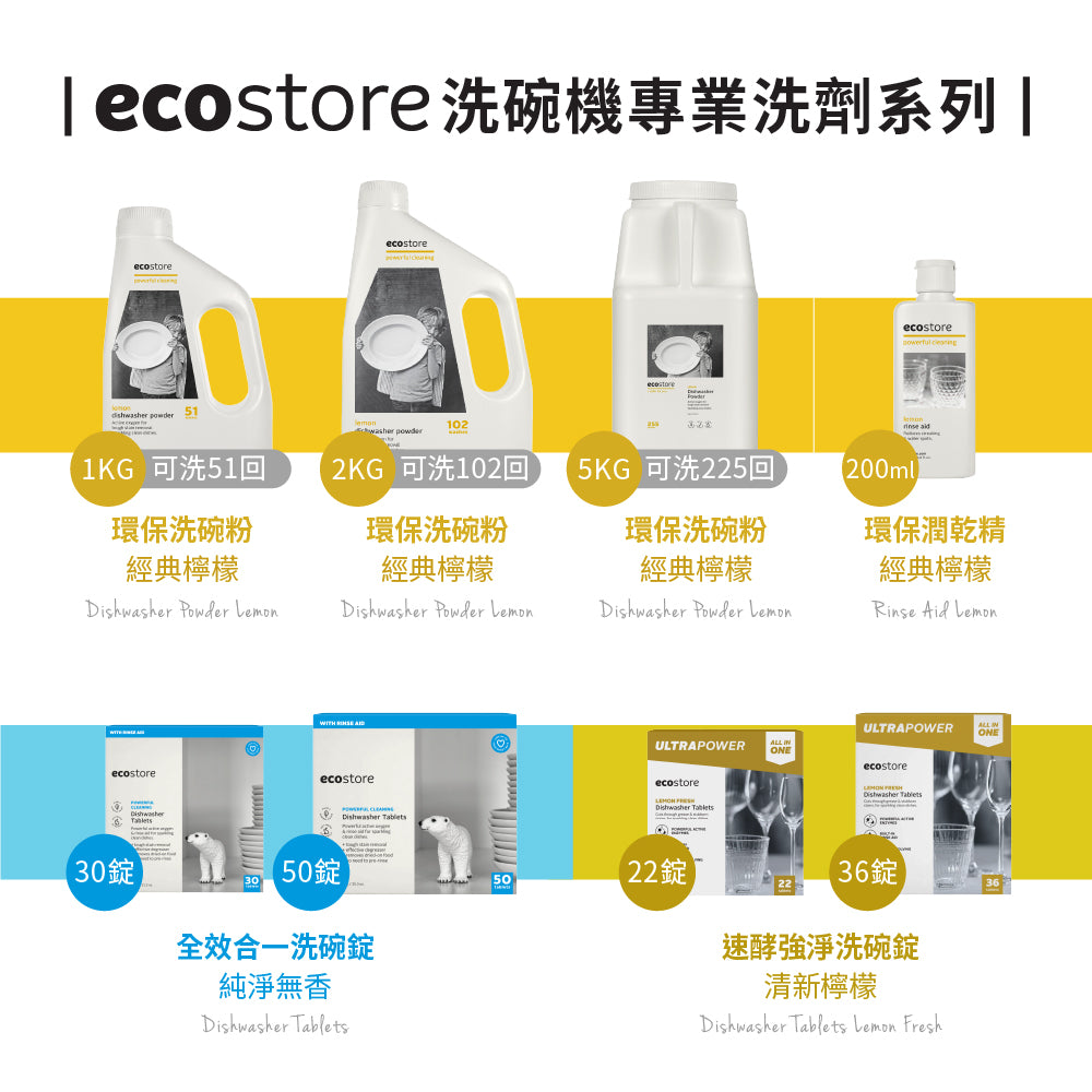 【尼克團購】ecostore_環保洗碗粉經典檸檬-5kg+贈洗碗粉100g*3入