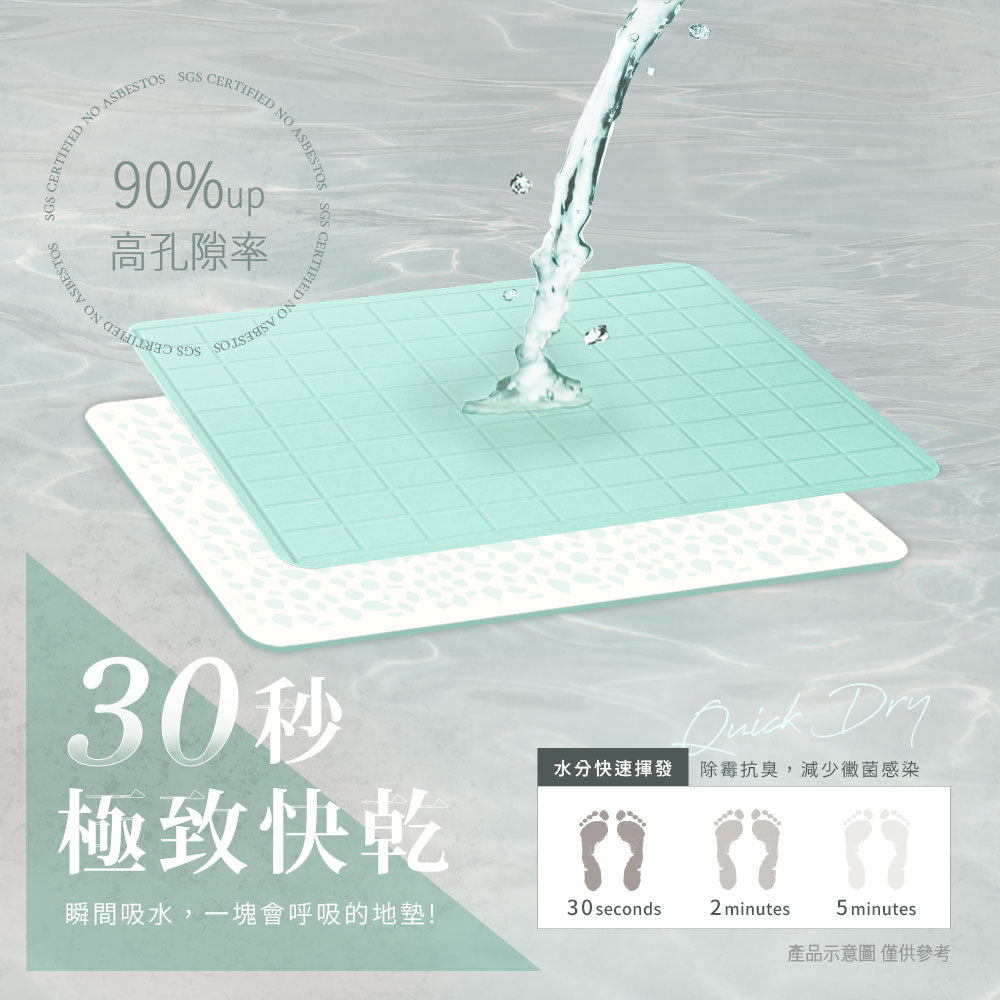【Comfort+舒適家】深呼吸珪藻土吸水快乾地墊-薄荷綠格紋