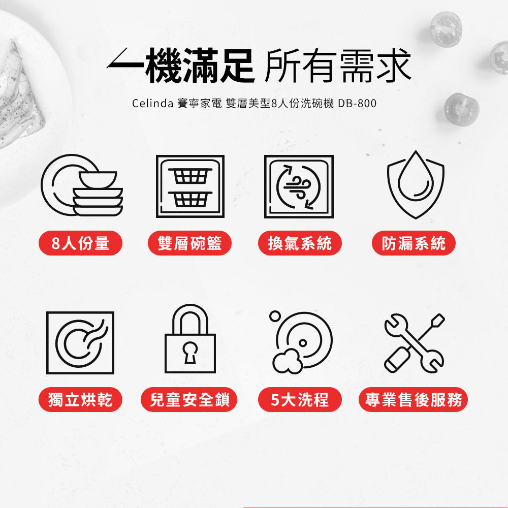 【Celinda賽寧】8人份桌上型洗碗機DB-800