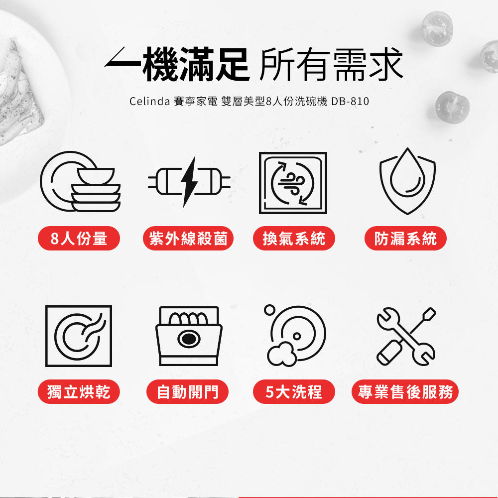 【Celinda賽寧】8人份桌上型洗碗機DB-810
