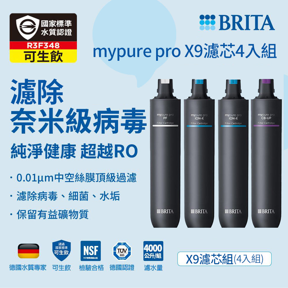 【BRITA｜限量】mypure pro X9 超濾濾芯組+離子交換樹脂濾芯