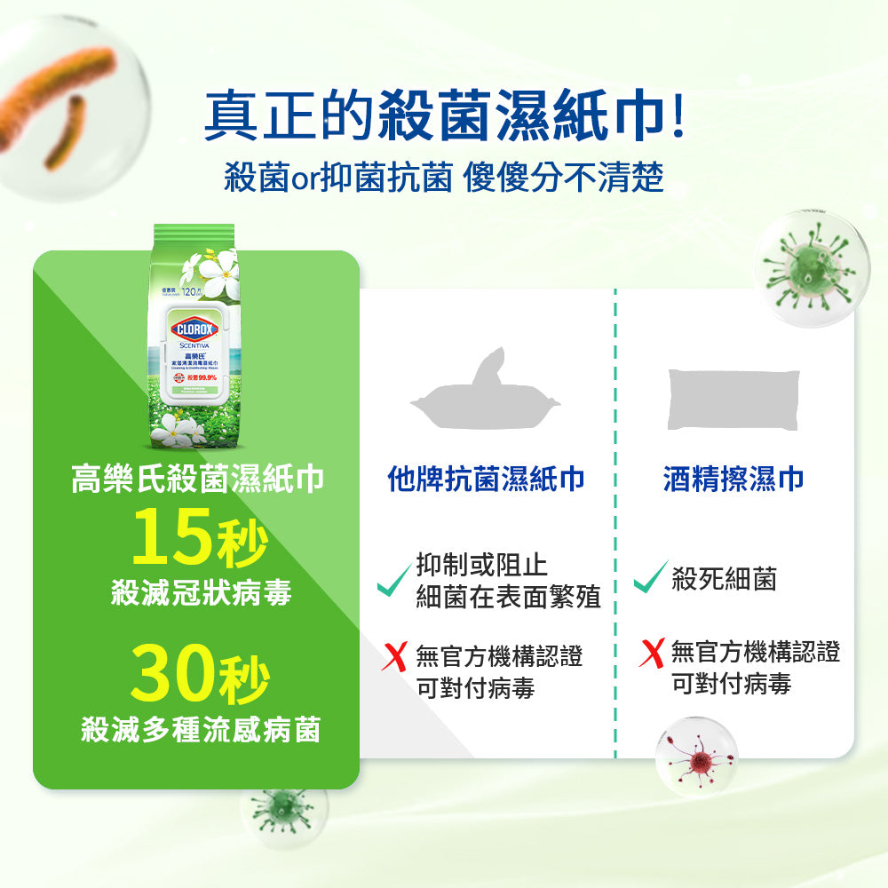 CLOROX高樂氏-香薰居家殺菌濕紙巾-120片-茉莉花香