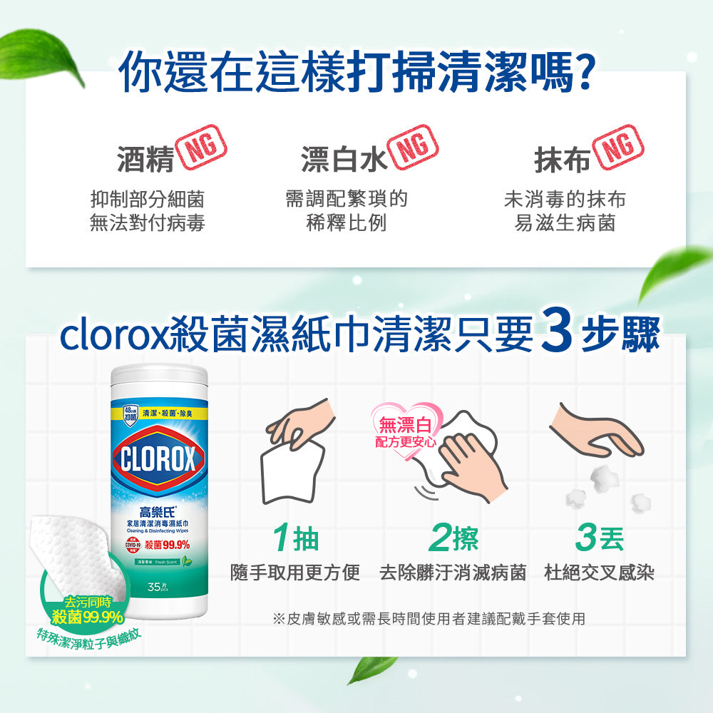 CLOROX高樂氏-居家殺菌濕紙巾-35片-清新香-JIEYA