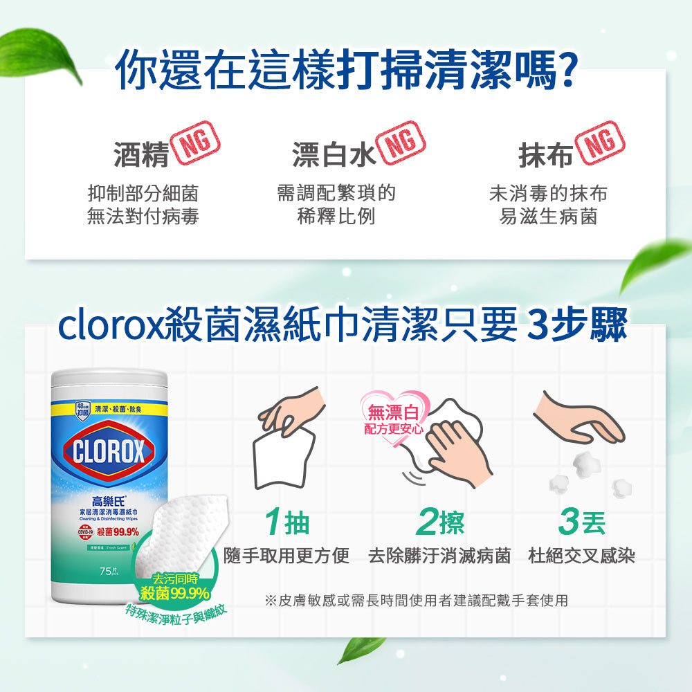 CLOROX高樂氏-居家殺菌濕紙巾-75片-清新香-JIEYA