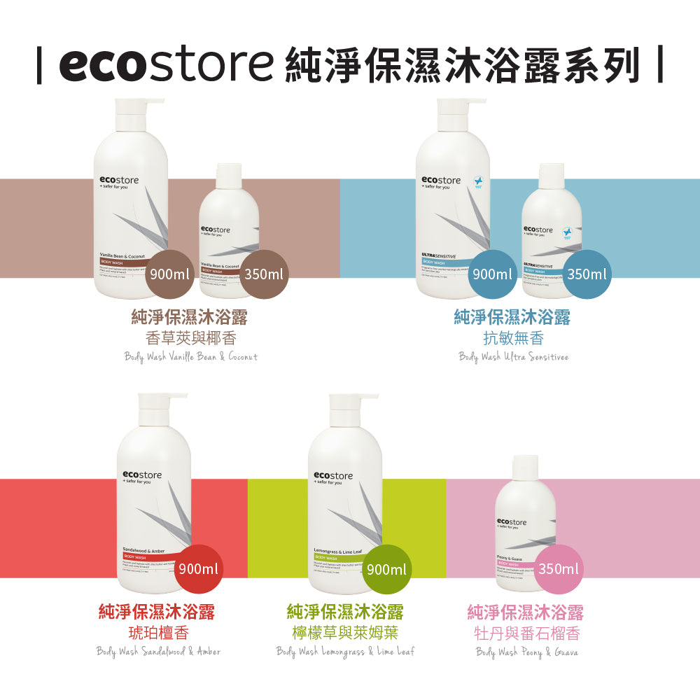 【ecostore宜可誠】純淨保濕沐浴露-抗敏無香-900ML
