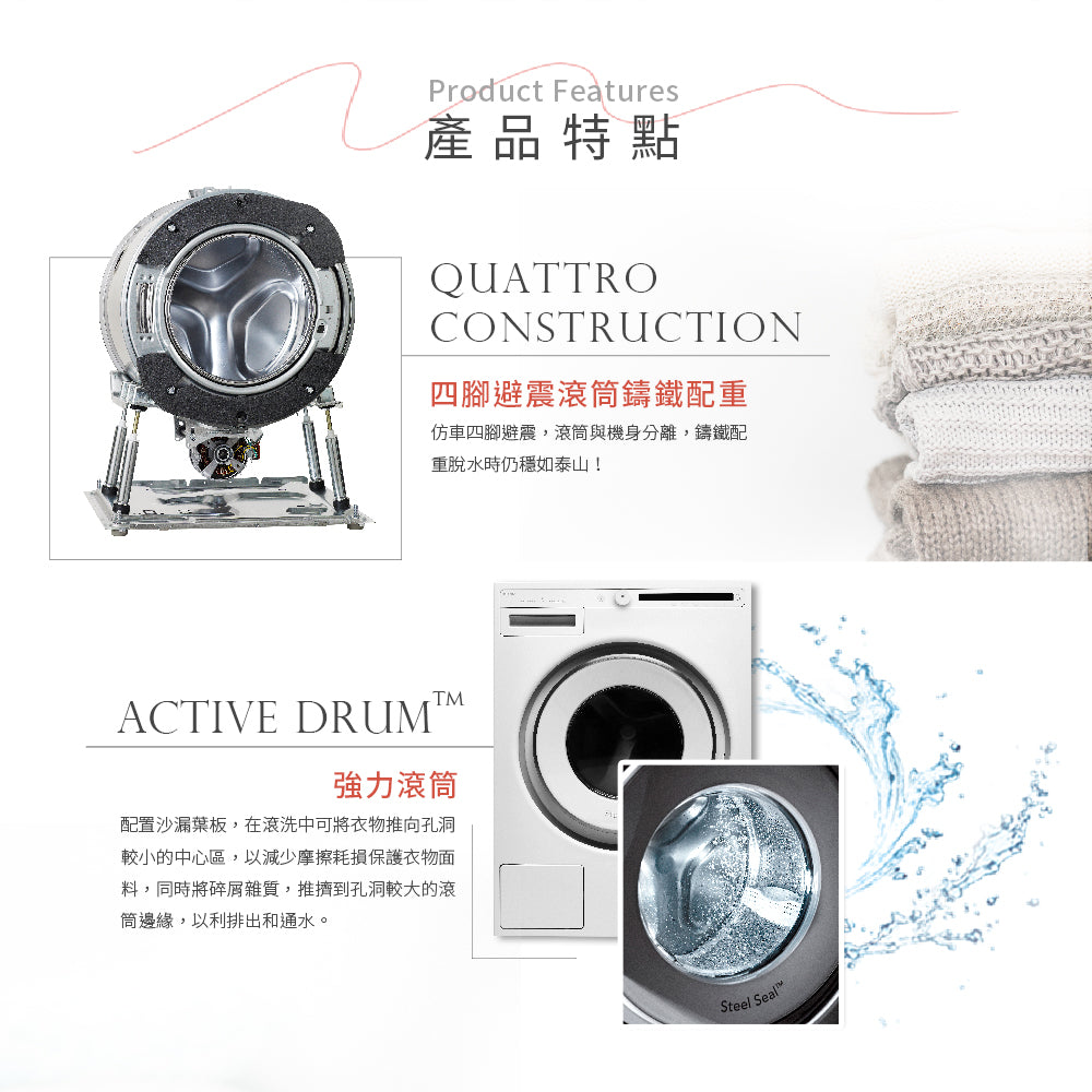 【瑞典ASKO】8公斤變頻滾筒式洗衣機W2084 (220V)