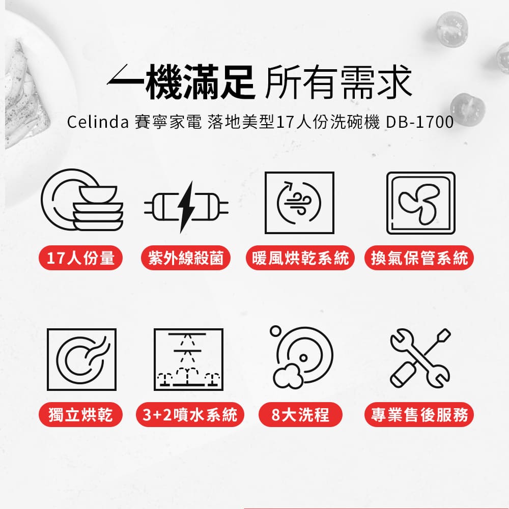 【Celinda賽寧】17人份獨嵌型洗碗機DB-1700