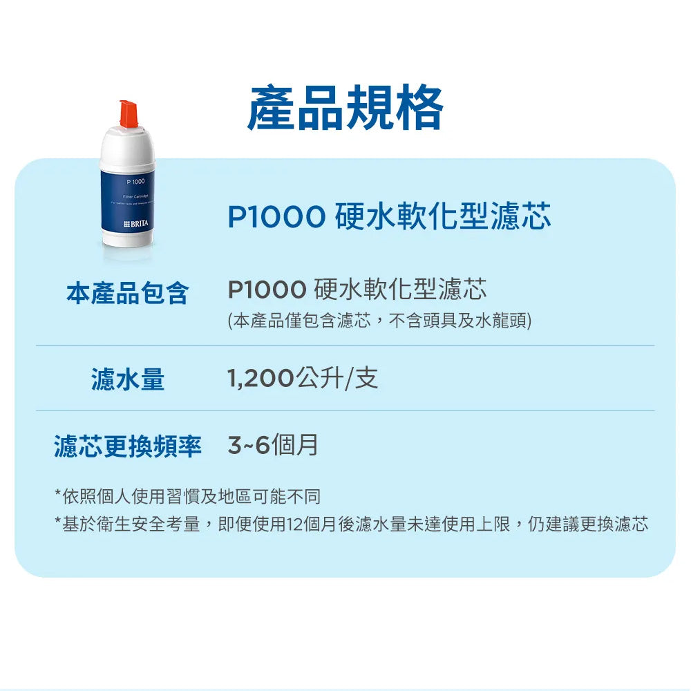 【BRITA｜限量】 mypure-P1000硬水軟化型濾芯(2入/3入組)