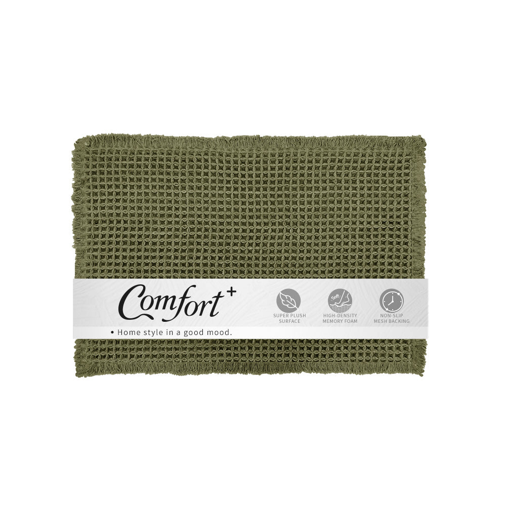 【Comfort+舒適家】鬆餅格織紋地墊-亞麻/灰色/軍綠