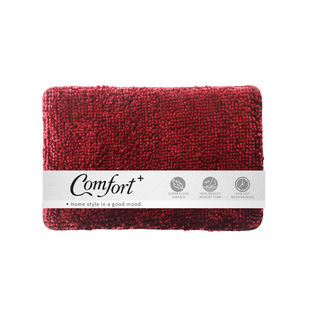 【Comfort+舒適家】亮澤雪尼爾記憶綿長毛地墊-綠色/藍色/酒紅/亞麻