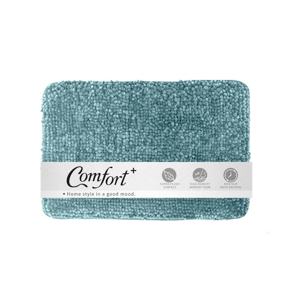 【Comfort+舒適家】亮澤雪尼爾記憶綿長毛地墊-綠色/藍色/酒紅/亞麻