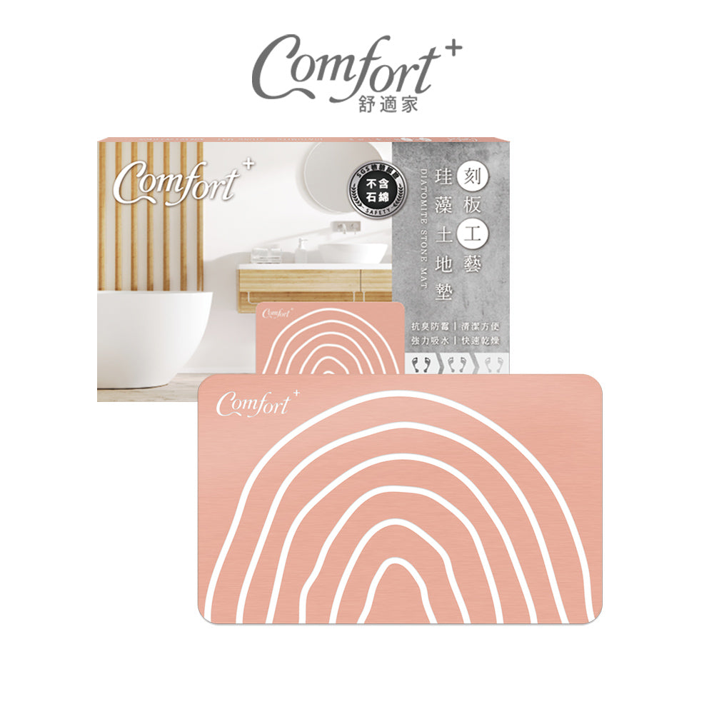 【Comfort+舒適家】刻板工藝珪藻土吸水地墊 -圓紋刻線_暖粉色